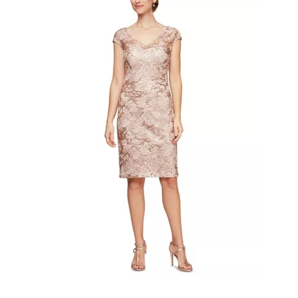 Alex Evenings Rose Gold Lace Dress